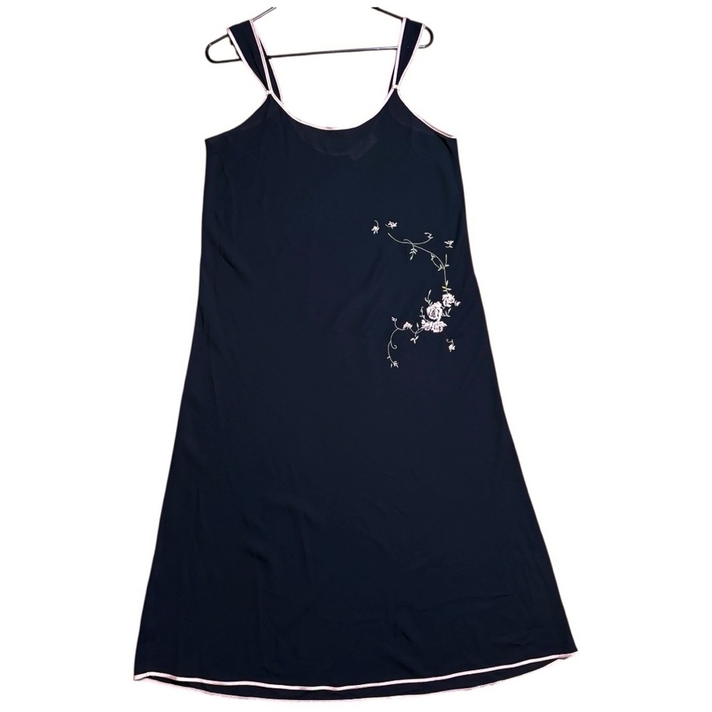 Oscar De La Renta Pink Label Floral Embroidery Nightgown Slip Dress Black Sz M